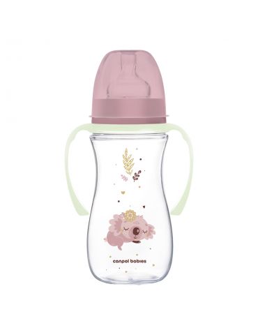 Canpol Babies Butelka antykolkowa ze świecącymi uchwytami EasyStart Sleepy Koala 300ml różowy