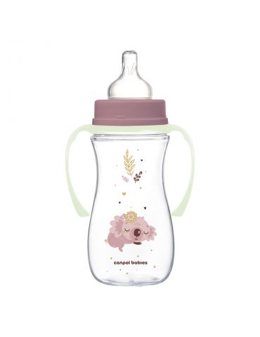 Canpol Babies Butelka antykolkowa ze świecącymi uchwytami EasyStart Sleepy Koala 300ml różowy