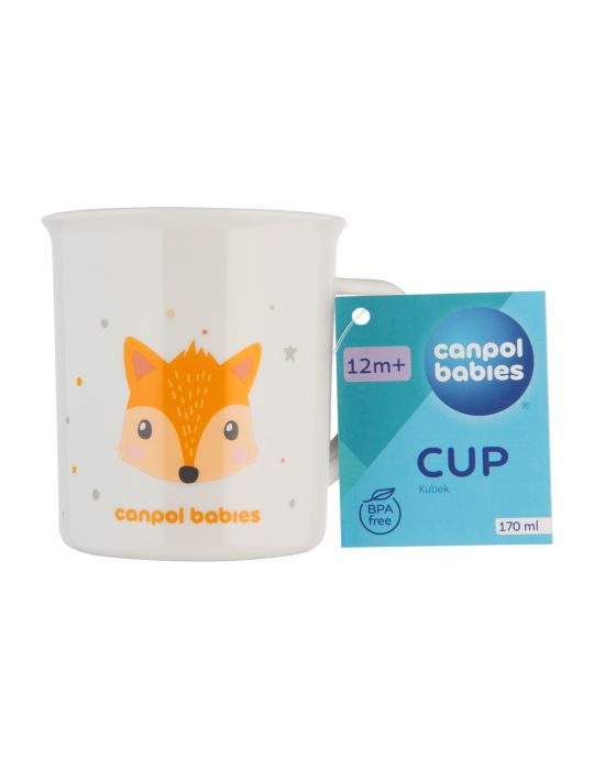 Canpol Babies Kubek plastikowy z uchem dla dziecka 170ml Cute Animal pomarańczowy