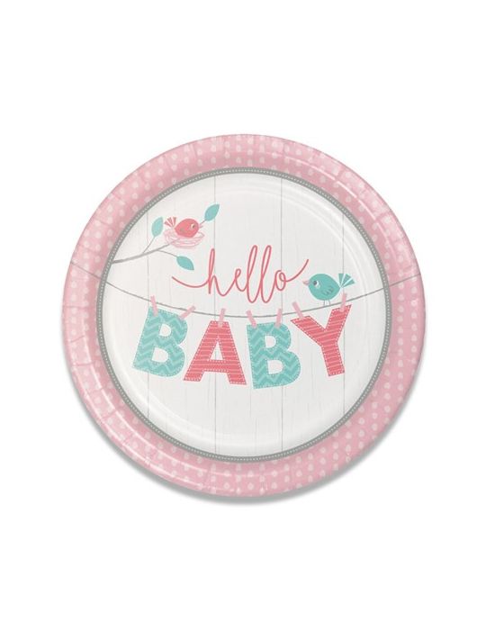 Talerzyki urodzinowe papierowe Hello baby 8 szt. 22 cm
