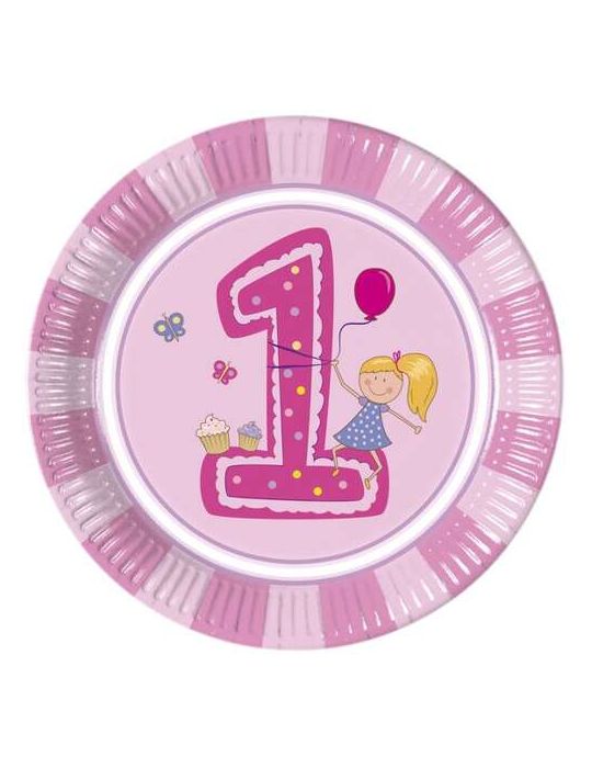 Talerzyki urodzinowe papierowe Roczek różowy 8 szt. 23 cm Dajar