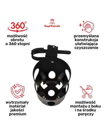 Royal Rascals Uniwersalny uchwyt na kubek do wózka dziecięcego czarny