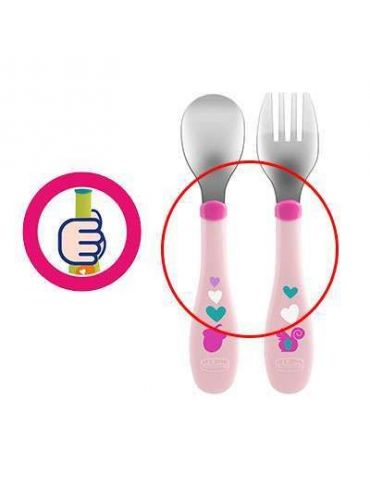 Chicco Sztućce metalowe dla dzieci 18m+ różowe Chicco Sztućce metalowe dla dzieci 18m+ różowe