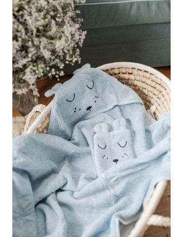 Alvi Ręcznik z kapturkiem + myjka frotte Faces jasnoniebieski