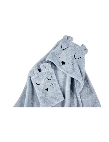 Alvi Ręcznik z kapturkiem + myjka frotte Faces jasnoniebieski