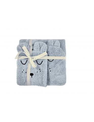Alvi Ręcznik z kapturkiem + myjka frotte Faces jasnoniebieski