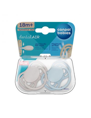 Canpol Babies Smoczek silikonowy symetryczny DentalAir 18m+ Nude 2 szt. niebieski