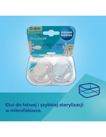 Canpol Babies Smoczek silikonowy symetryczny DentalAir 18m+ Nude 2 szt. niebieski