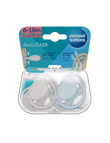 Canpol Babies Smoczek silikonowy symetryczny DentalAir 6-18m Nude 2 szt. niebieski