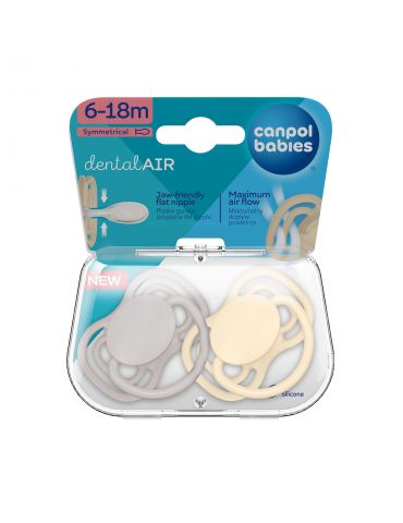 Canpol Babies Smoczek silikonowy symetryczny DentalAir 6-18m Nude 2 szt. kremowy