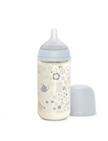 Suavinex Butelka szklana o średnim przepływie Sx Pro 240ml Wonderland niebieska Liberty Suavinex Butelka szklana o średnim przepływie Sx Pro 240ml Wonderland niebieska Liberty