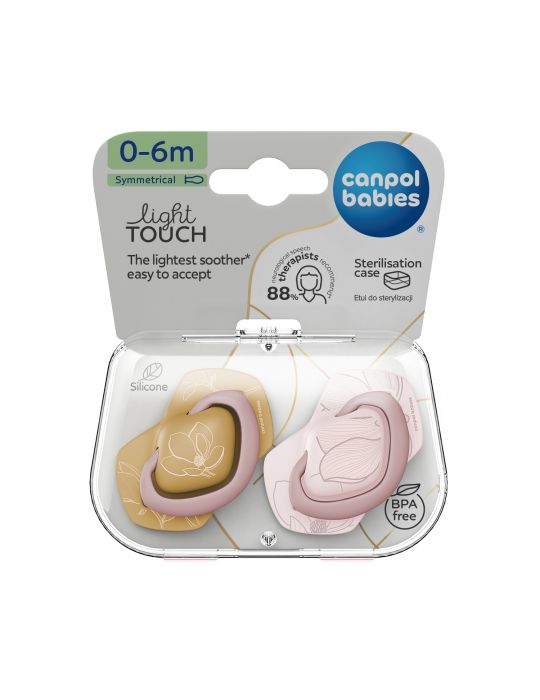 Canpol Babies Smoczek silikonowy symetryczny Light touch GOLD 0-6 m 2 szt. różowy