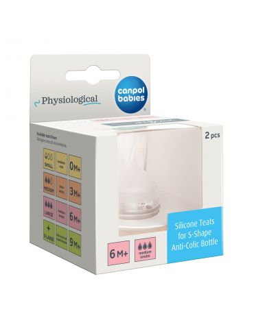 Canpol Babies Smoczek silikonowy do butelki S-Shape L średni 6m+ 2 szt.