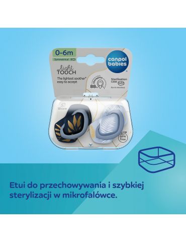 Canpol Babies Smoczek silikonowy symetryczny Light touch GOLD 6-18 m 2 szt. niebieski