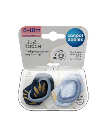 Canpol Babies Smoczek silikonowy symetryczny Light touch GOLD 6-18 m 2 szt. niebieski