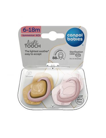 Canpol Babies Smoczek silikonowy symetryczny Light touch GOLD 6-18 m 2 szt. różowy
