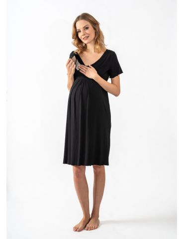 Cool Mama Koszula Ciążowa Classic krótki rękaw wiskoza Czarna M