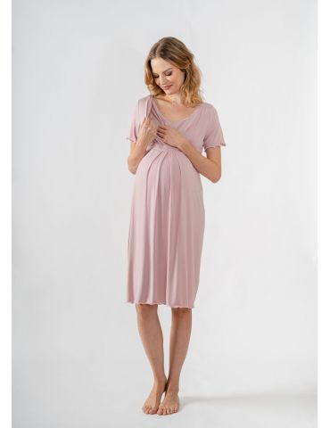 Cool Mama Koszula Ciążowa Classic krótki rękaw bambus Pudrowy róż S