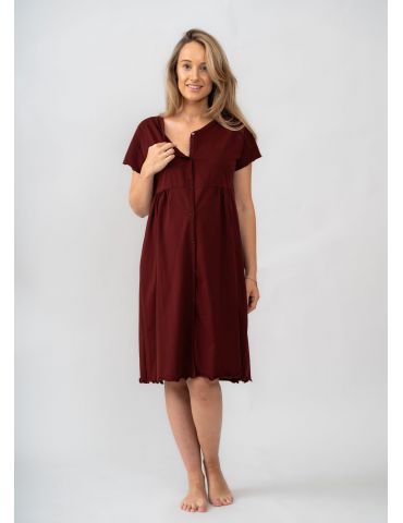 Cool Mama Koszula Ciążowa z napami krótki rękaw bawełna Bordowa XS