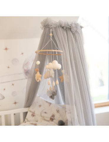 Waldin Baldachim tiulowy do łóżeczka + stelaż na baldachim Szary