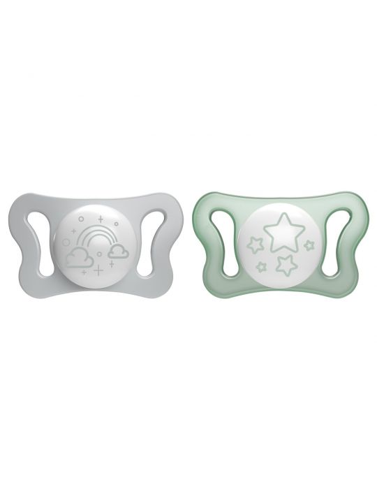 Chicco Smoczek uspokajający silikonowy PhysioForma Micro 0-2m glow int the dark 2 szt.