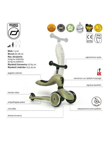 Scootandride Jeździk i hulajnoga 2w1Highwaykick 1 Olive