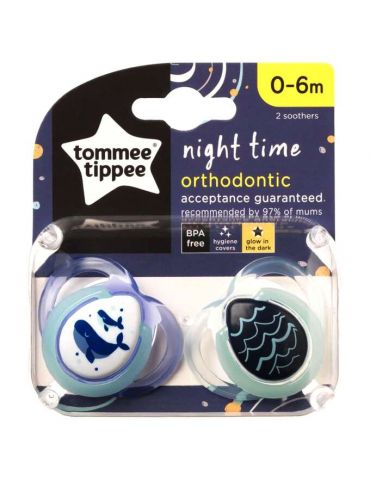 Tommee Tippee Smoczek uspokajający Night time 0-6m wieloryb turkus