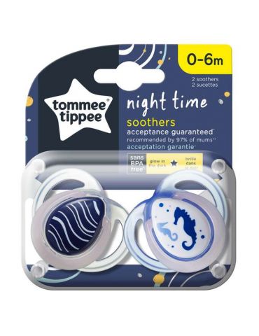 Tommee Tippee Smoczek uspokajający Night time 0-6m konik morski fiolet