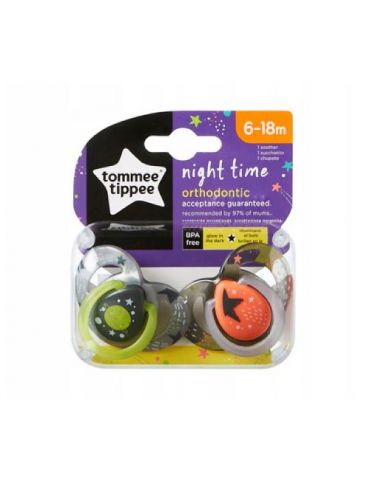 Tommee Tippee Smoczek uspokajający Night time 6-18m szary
