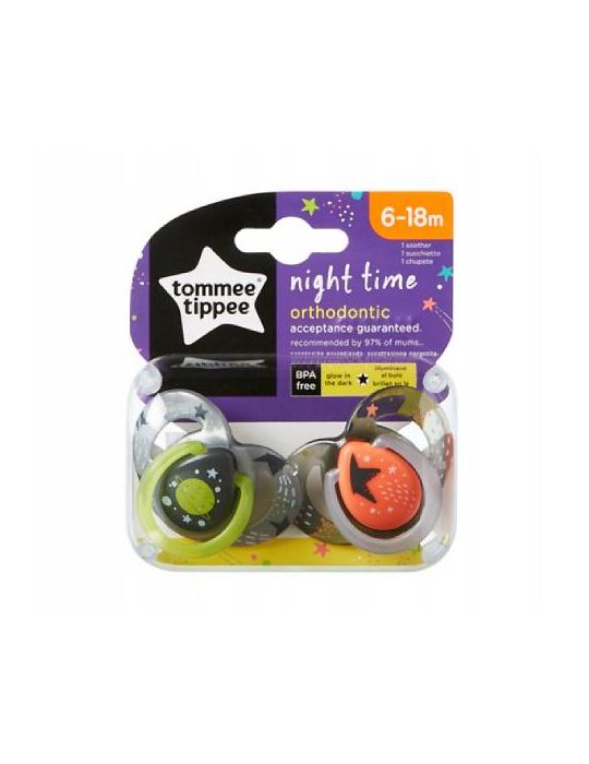 Tommee Tippee Smoczek uspokajający Night time 6-18m szary