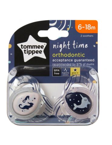 Tommee Tippee Smoczek uspokajający Night time 6-18m konik morski bezbarwny