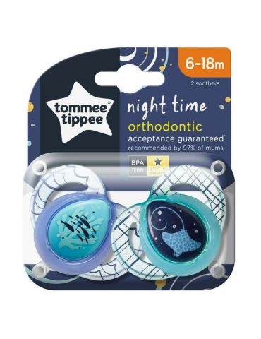 Tommee Tippee Smoczek uspokajający Night time 6-18m płaszczka turkus