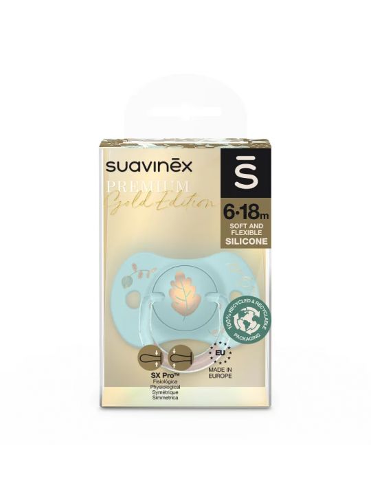 Suavinex Smoczek fizjologiczny silikonowy SX Pro 6-18 m Gold edition niebieski