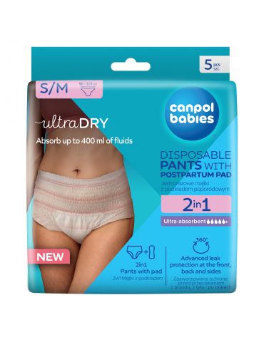 Canpol Babies Oddychające i ultrachłonne majtki jednorazowe z podkładem poporodowym S/M