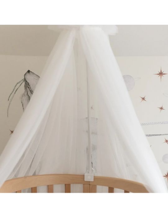 Waldin Baldachim tiulowy do łóżeczka + stelaż na baldachim Ecru