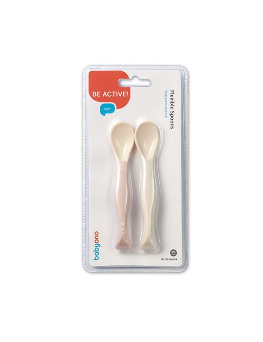 BabyOno Elastyczne Łyżeczki 2szt. beż/róz