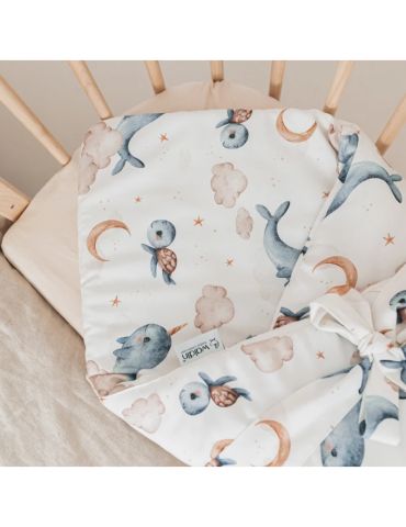 Waldin Kołdra bambusowa dziecięca + wstęga do rożka 75x75 Wieloryb biały