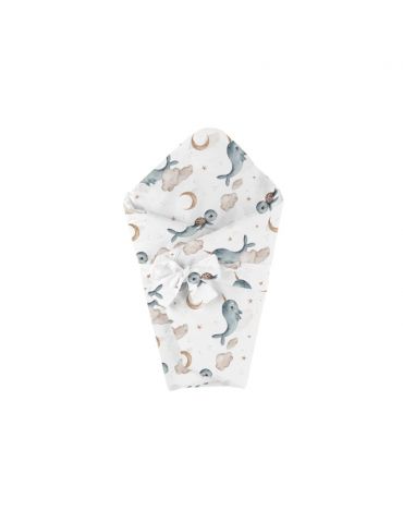 Waldin Kołdra bambusowa dziecięca + wstęga do rożka 75x75 Wieloryb biały