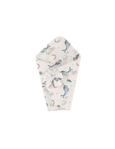 Waldin Kołdra bambusowa dziecięca + wstęga do rożka 75x75 Wieloryb krem