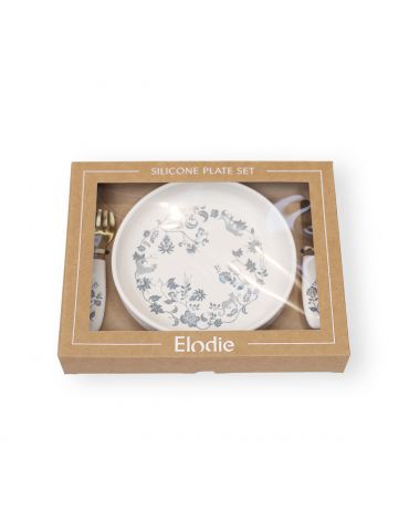 Elodie Details Zestaw do karmienia Talerzyk i sztućce Garden Leo Toile