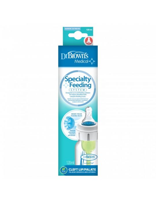Dr Brown's Butelka Standard z systemem do karmienia niemowląt z rozszczepem wargi lub podniebienia 120ml