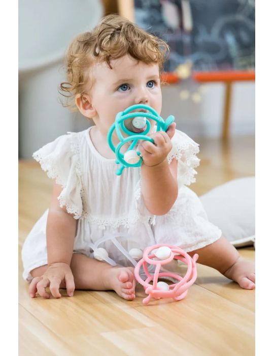 Mombella gryzak silikonowy z grzechotką Ślimak różowy