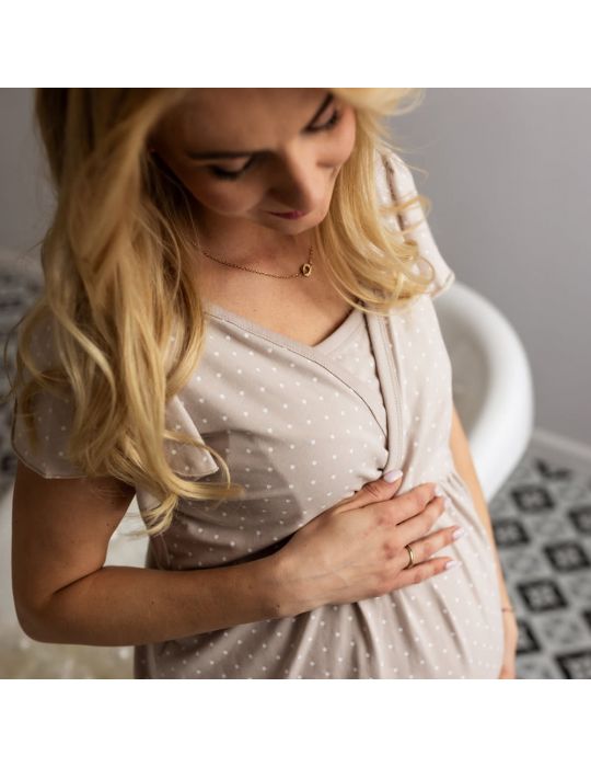 Eevi Koszula Ciążowa Emily beżowa w groszki L