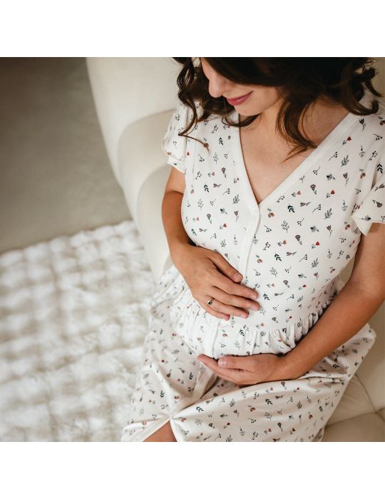 Eevi Koszula Ciążowa i do karmienia rozpinana Linda ecru w łączkę XXL