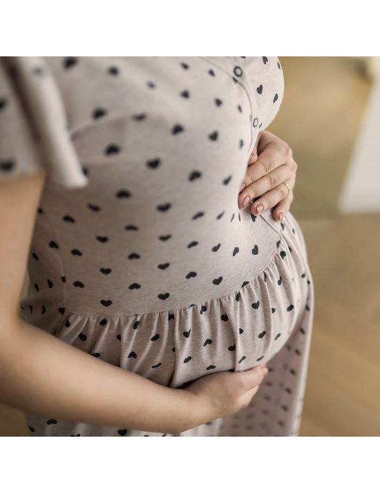 Eevi Koszula Ciążowa i do karmienia Linda beżowa w serduszka S