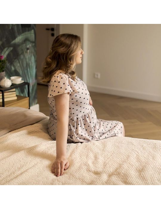 Eevi Koszula Ciążowa i do karmienia Linda beżowa w serduszka XL