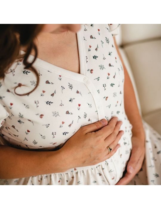 Eevi Koszula Ciążowa i do karmienia rozpinana Linda ecru w łączkę L