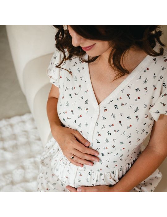 Eevi Koszula Ciążowa i do karmienia rozpinana Linda ecru w łączkę L