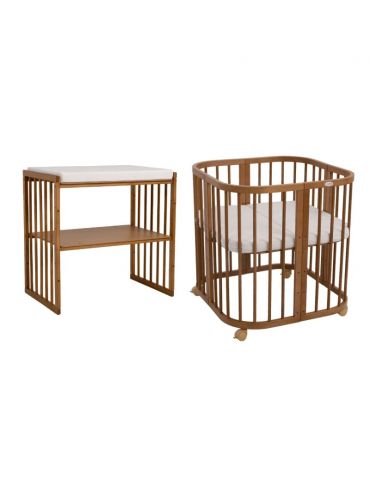 Waldin Łóżeczko drewniane 7w1 z materacem Vintage