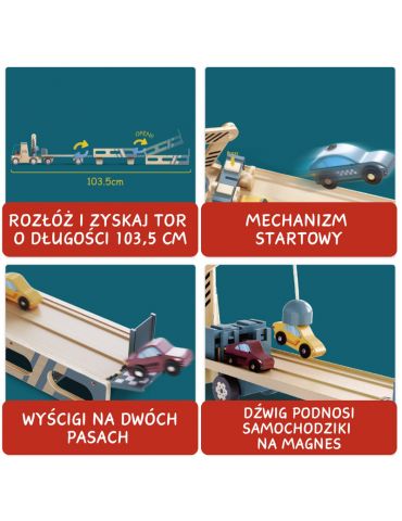 TopBright Zabawka 2w1 Transporter samochodów i tor wyścigowy